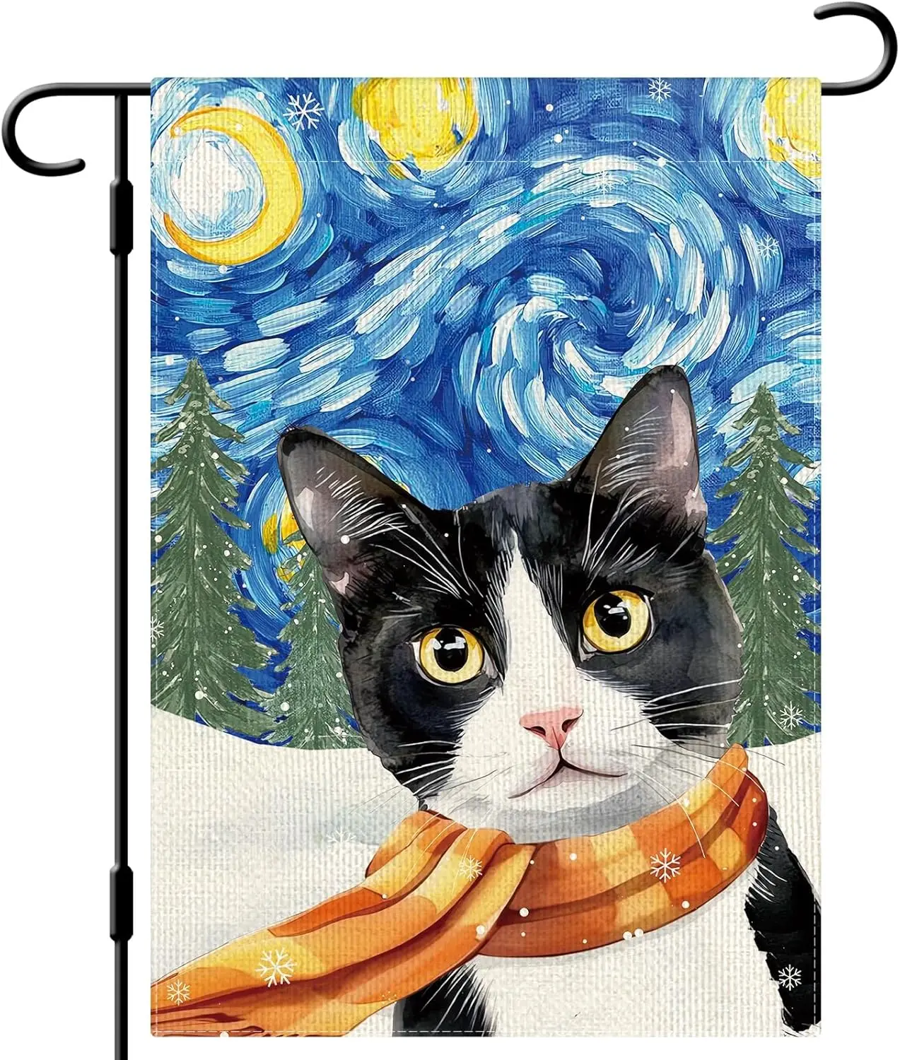 DLZDN Winter Cat Garden Flag Starry Night Tuxedo Cat Tree Flag 12×18 Inch Double Side Vertical Burlap Farmhouse Yard Sign Wi GGX