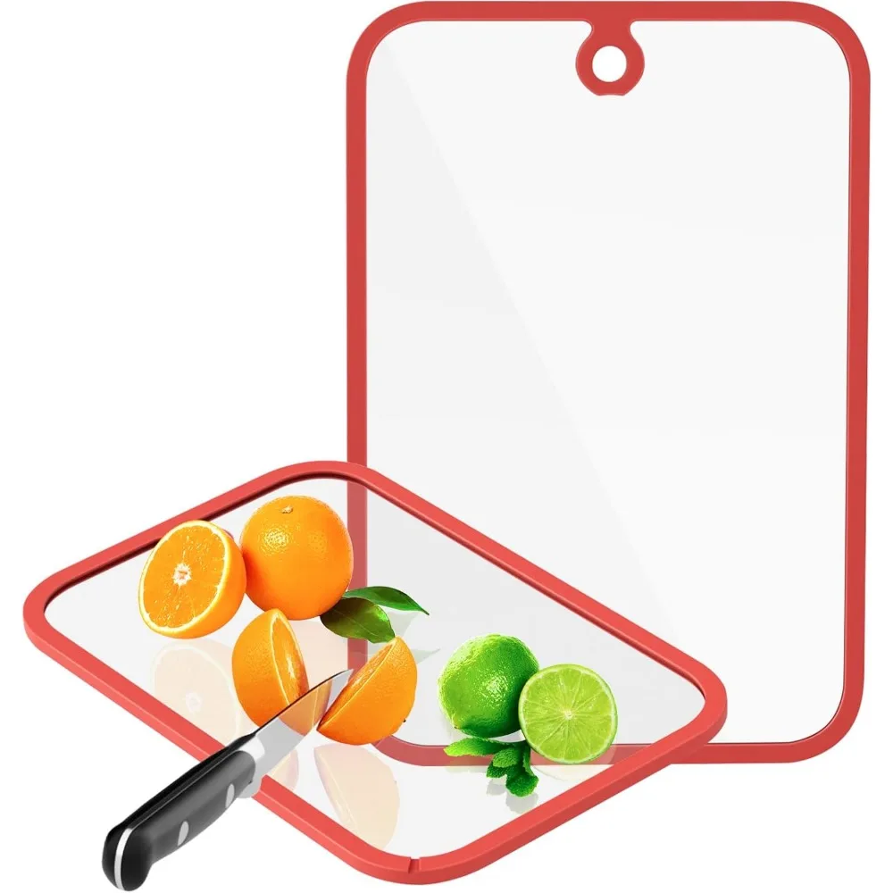 

Cutting Board, Glass Cutting Boards for Kitchen, 2Pcs Chopping Board Set with Non-Slip Edges & Hanging Hole, Dishwashe