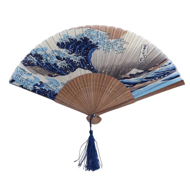 

Japanese Folding Fan Handmade Home Decoration Kanagawa Wave Foldable Fan Handheld Vintage Hand Fans For Women Portable Fan
