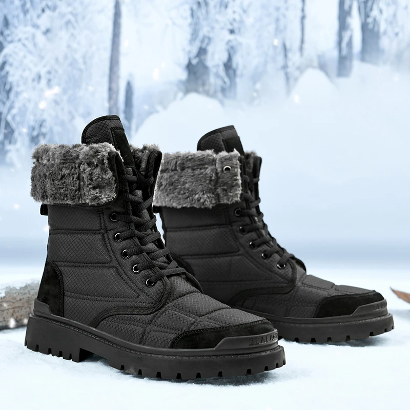 Botas De nieve De cuero para Hombre, botines informales con plataforma, De felpa, cómodos, a la moda, color negro, Otoño e Invierno