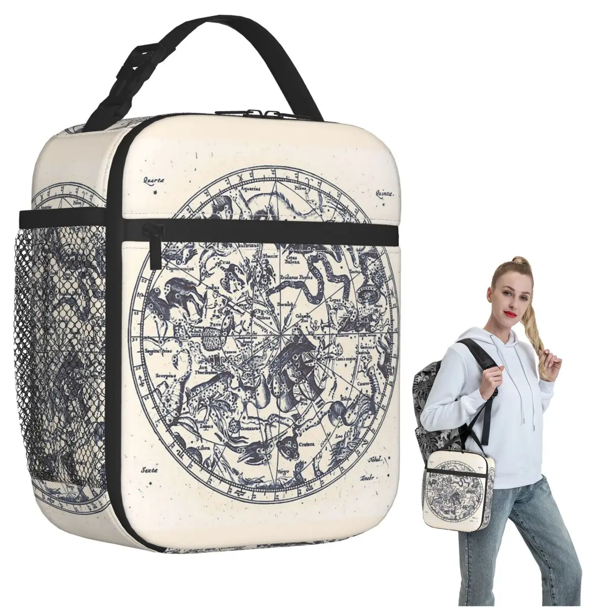 Zodiac Star Sign Constellation Map Ink On Paper Insulated Lunch Bag Women Children Leakproof Food Boxes Thermal Lunch Box Tote