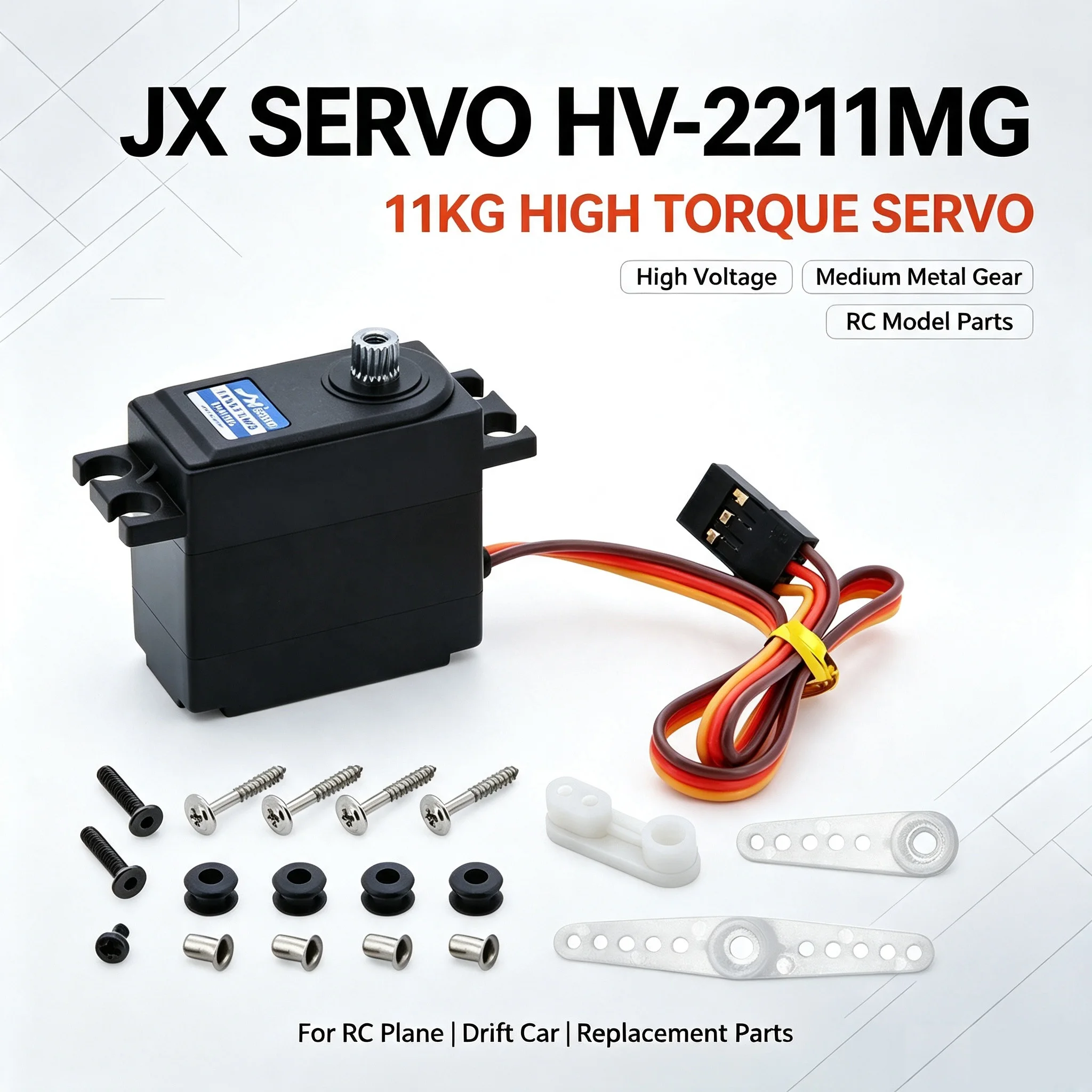 JX Servo HV-2211MG 11KG High Voltage Medium Metal Gear Servo High Torque RC Plane Drift Car RC Model Replacement Parts