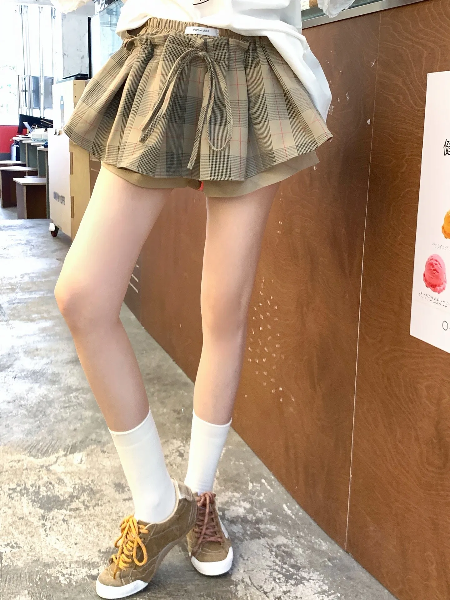 

Короткая юбка Xueke в клетку с высокой талией, женская повседневная удобная юбка свободного кроя в корейском стиле, весна-лето