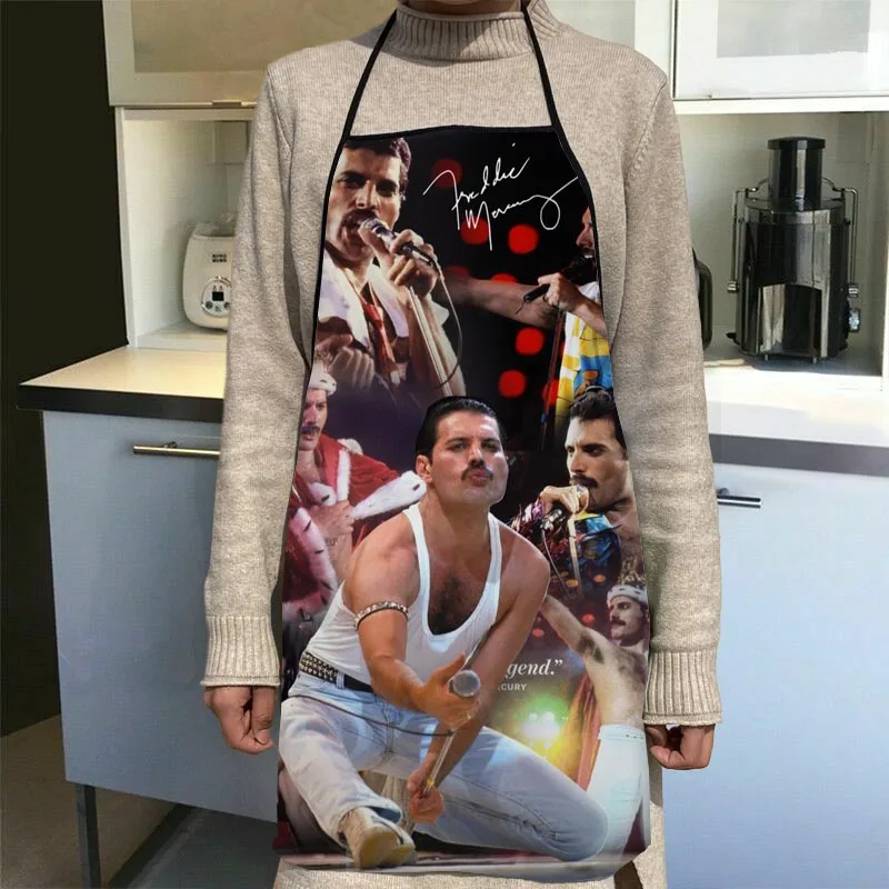 

Freddie Mercury Apron Dinner Party Cooking Apron Adult Baking Accessories Waterproof Fabric Printed Cleaning Tools 1014