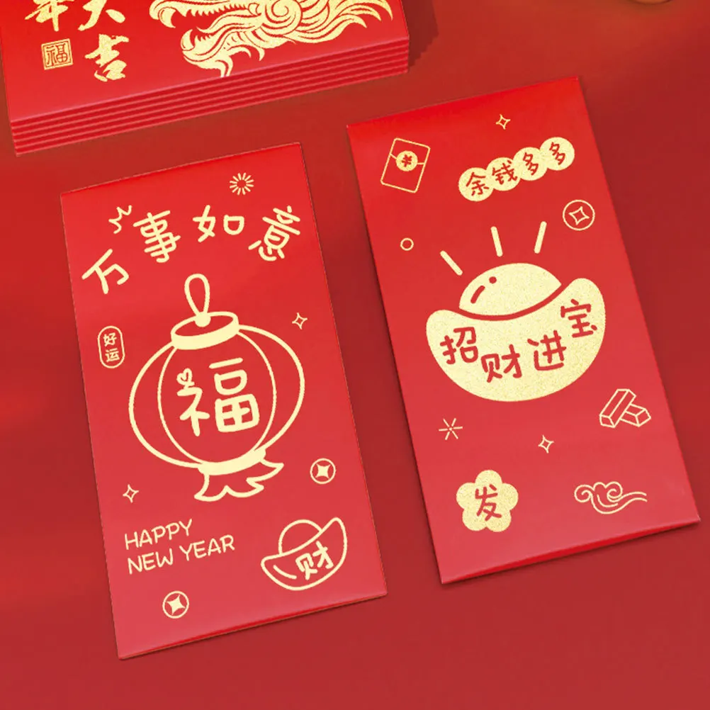 

6Pcs Premium Chinese Style Red Envelopes 2024 Year of Dragon Money Bags for New Year Blessings and Family
