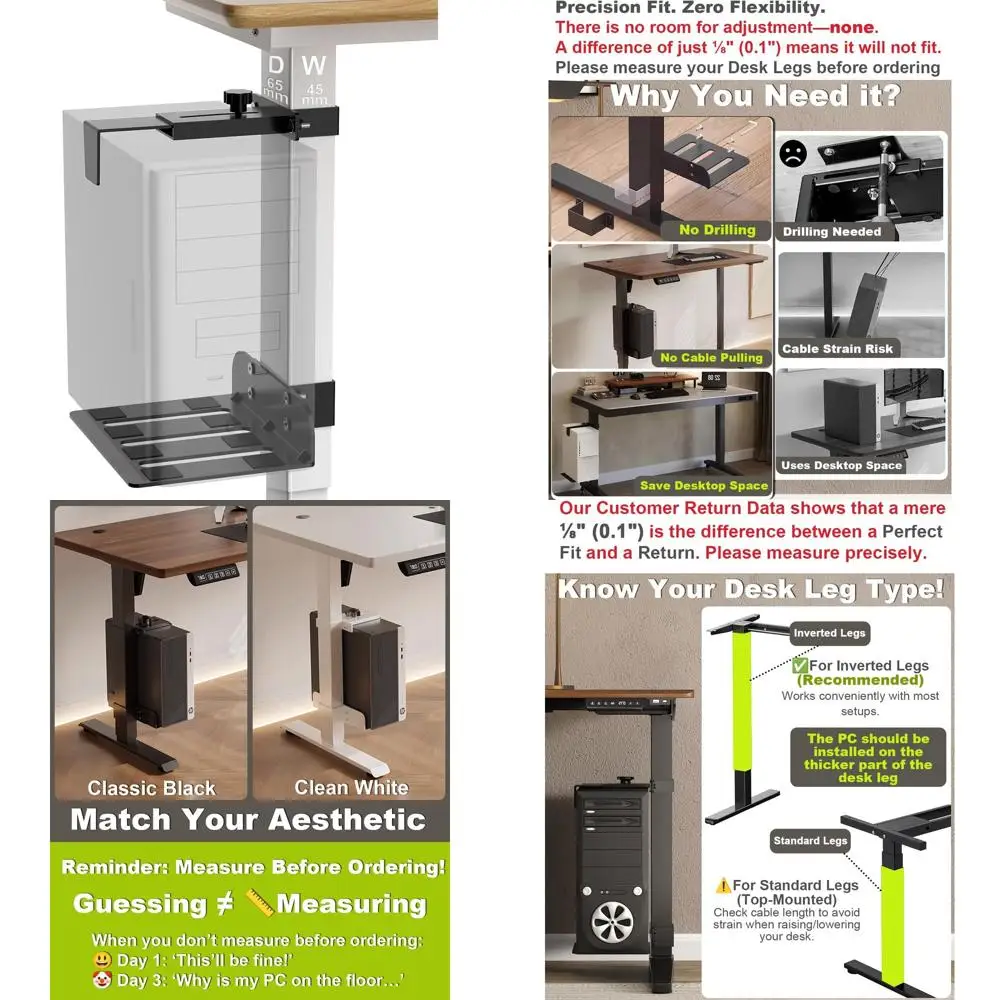 

Under Desk PC Mount - No Drilling 40 lb Capacity, Computer Holder Under Table, Adjustable Height and Width, Clamp-on Leg PC Hold