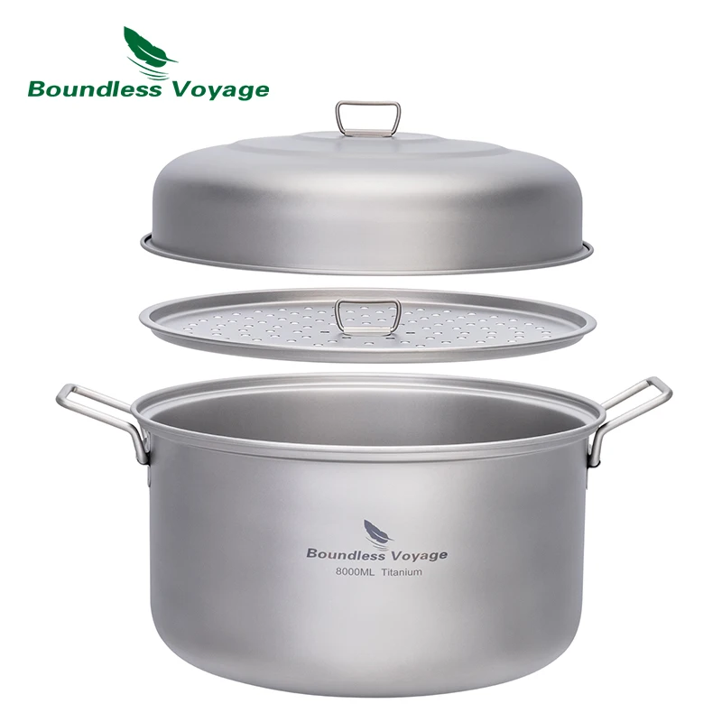 

Boundless Voyage Titanium Soup Pot 8L Large Capacity Steamer Lightweight Cooking Pot Outdoor Camping Picnic Household Cookware