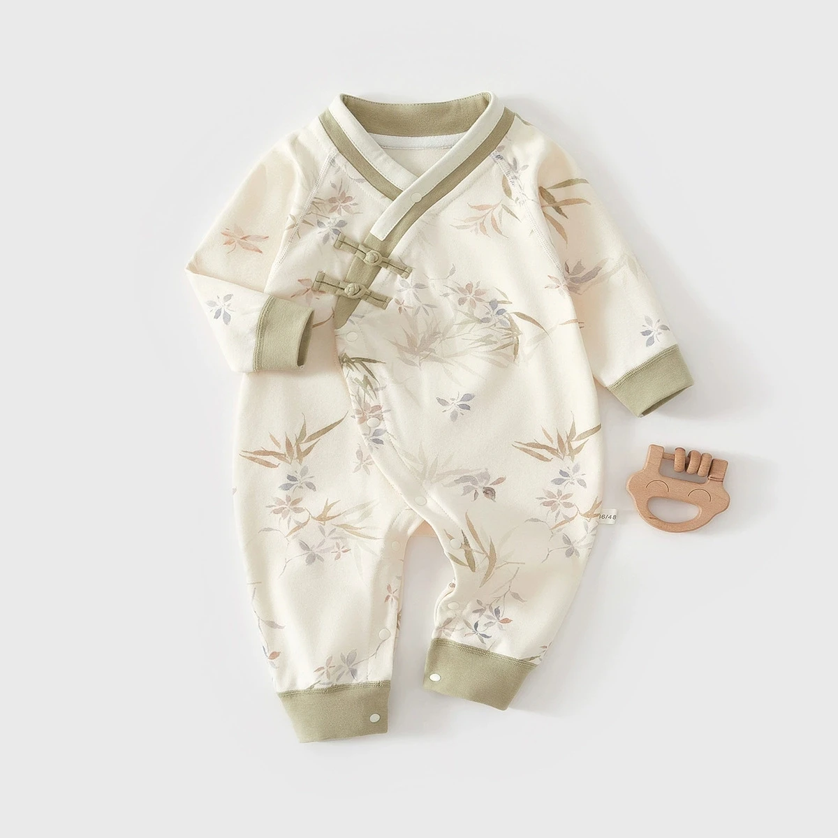 봄 가을 유아 여아 남아 의류 신생아 용품 중국 스타일 귀여운 브이넥 프린트 점프수트 롬퍼 유아복 BC1478