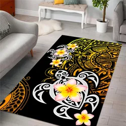 Polynesian Carpets Flannel 3D Graphic Frangipani Sea Turtle Tattoo Floor Rugs Carpet for Living Room Area Rug Kitchen Mat