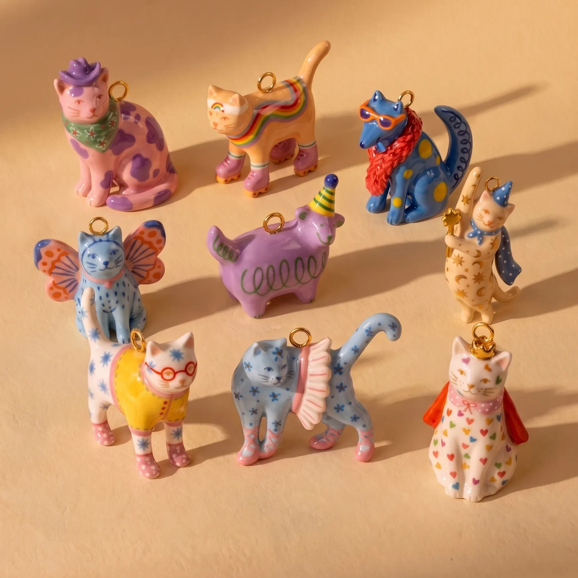(Presale!)Creative Fantastic Cat Animals Series Pendant Copper Plate Gold Charms Jewelry Making DIY Handmade Craft Wholesale