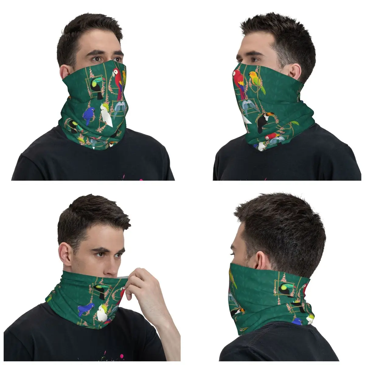 Tropical Getaway Parrot Birds Bandana Neck Gaiter for Hiking Hunting Wrap Scarf Cockatiel Budgie Toucan Balaclava Warmer