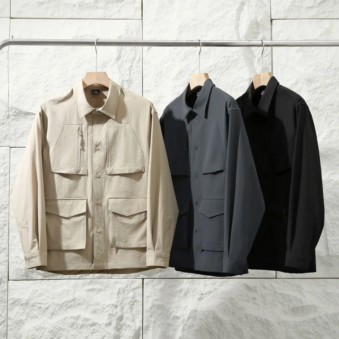 

Outdoor Men's Sport irt Sle Jaet Qui Dry Windproof Waterproof Collar Multi ket Workwear Coat Casual Loose Fit