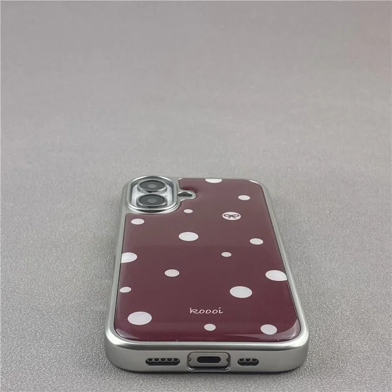 Custodia per telefono con colla a goccia galvanica a pois rosso vino vintage per iPhone 17 Air 16 15 14 13 12 11 Pro Max Plus Y2K Cover Ins