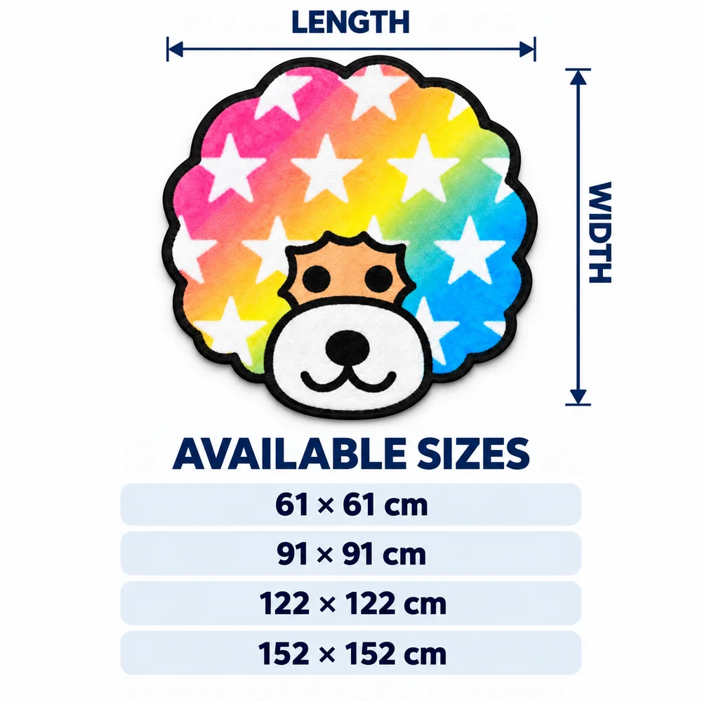 Japan Afro Ken Shaped Rug, Rainbow Star Dog Face  Irregular Flannel Floor Mat for Bedroom Living Room Entryway Decor Unique Gift