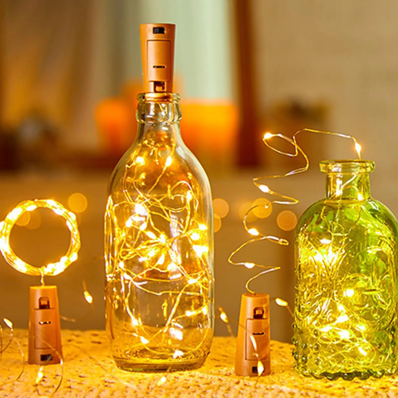 سلسلة أضواء 20-LED زجاجة النبيذ الفلين الإضاءة 6.56FT سلسلة أضواء الزفاف الصغيرة لحفل زفاف مهرجان عيد ميلاد الجدول