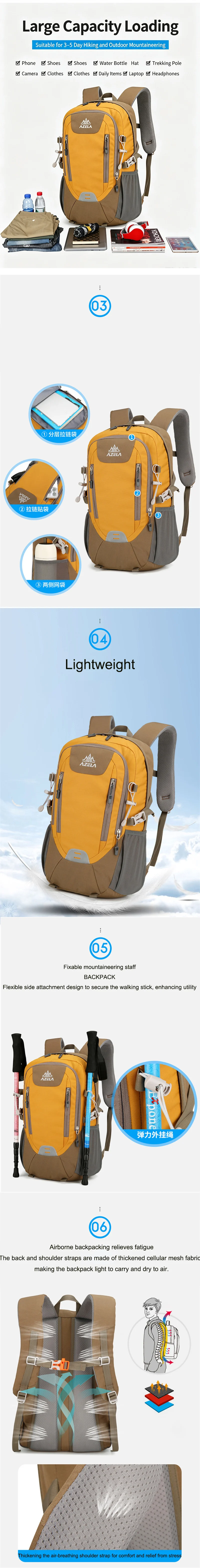 Leichter Outdoor-Rucksack für Männer und Frauen, Atmungsaktiver Wasserabweisender Wanderrucksack, Sport-Tagesrucksack für Trekking und Klettern – Detail 2