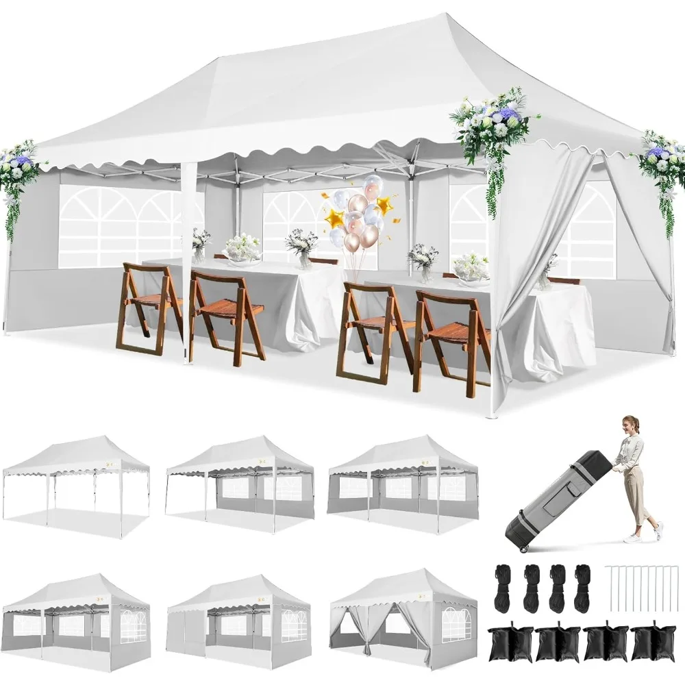 

HOTEEL 10x20 Up Canopy Tent for Parties, Waterproof Easy Setup Canopy Tent 10x20 with 6 Sidewalls, 4 Sandbags, Wheeled