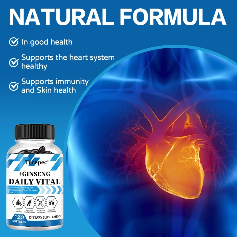 Ginseng Multivitamin with 24 Vitamins & Minerals + Ginseng for Men & Women - Supports Immunity, Vitality & Muscle