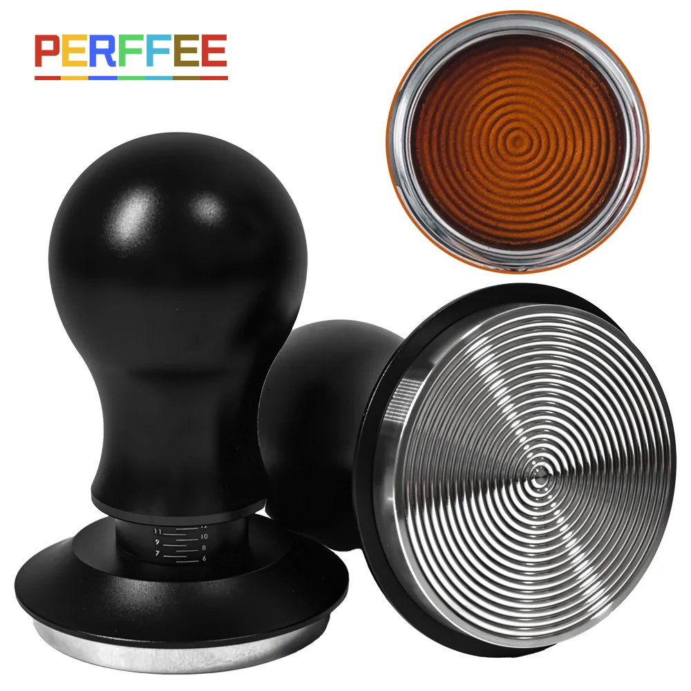 51mm 53mm 58mm Spring Loaded Coffee Tampers 15lb Rounded Handle 54mm Tamper Ripple Base Self Leveling Espresso Tamping Tool