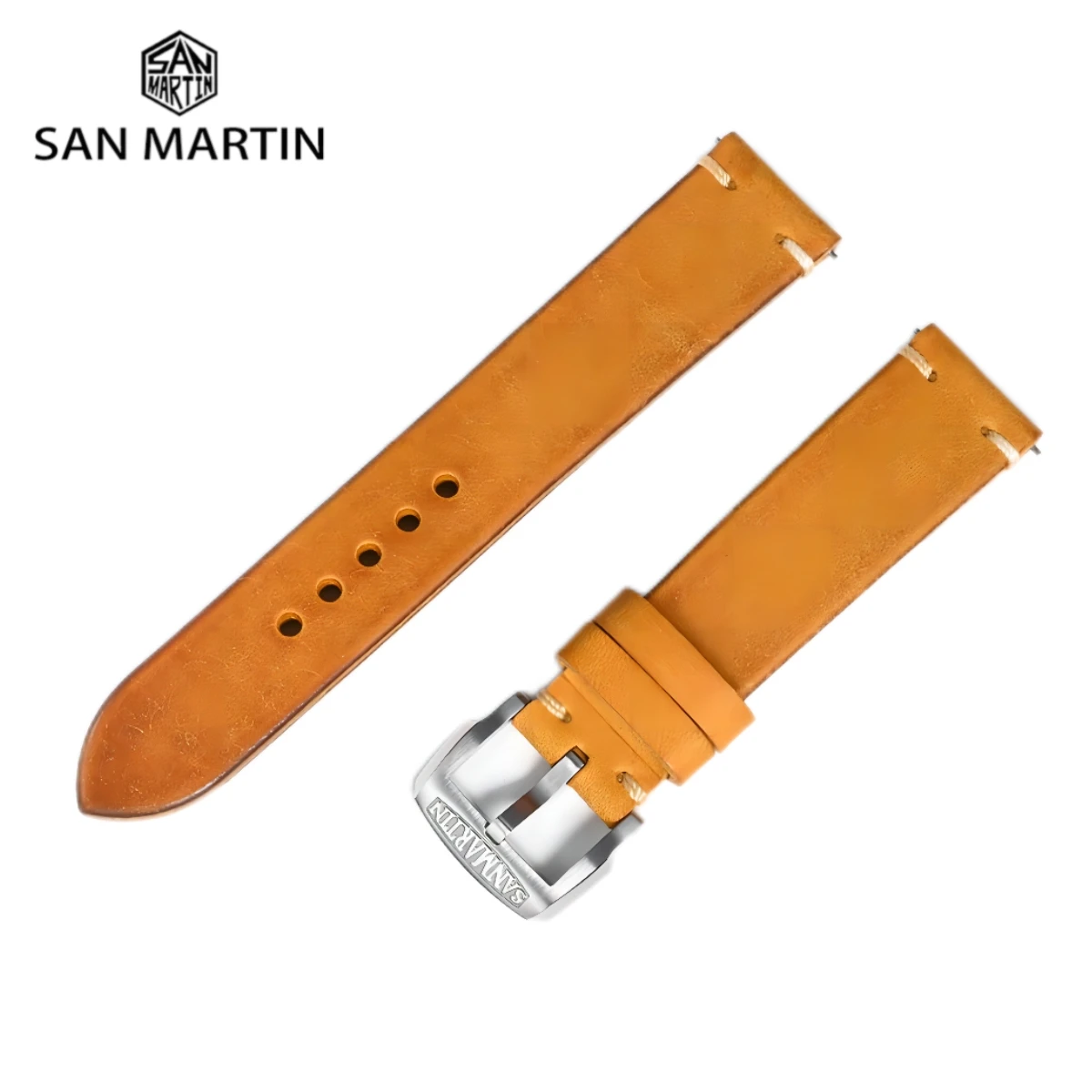 San Martin 20/22mm Premium Italy Pubelo Frosted Cow Leather Watchband Watch Band Wrist Strap Retro With Steel Pin Buckle BD0008