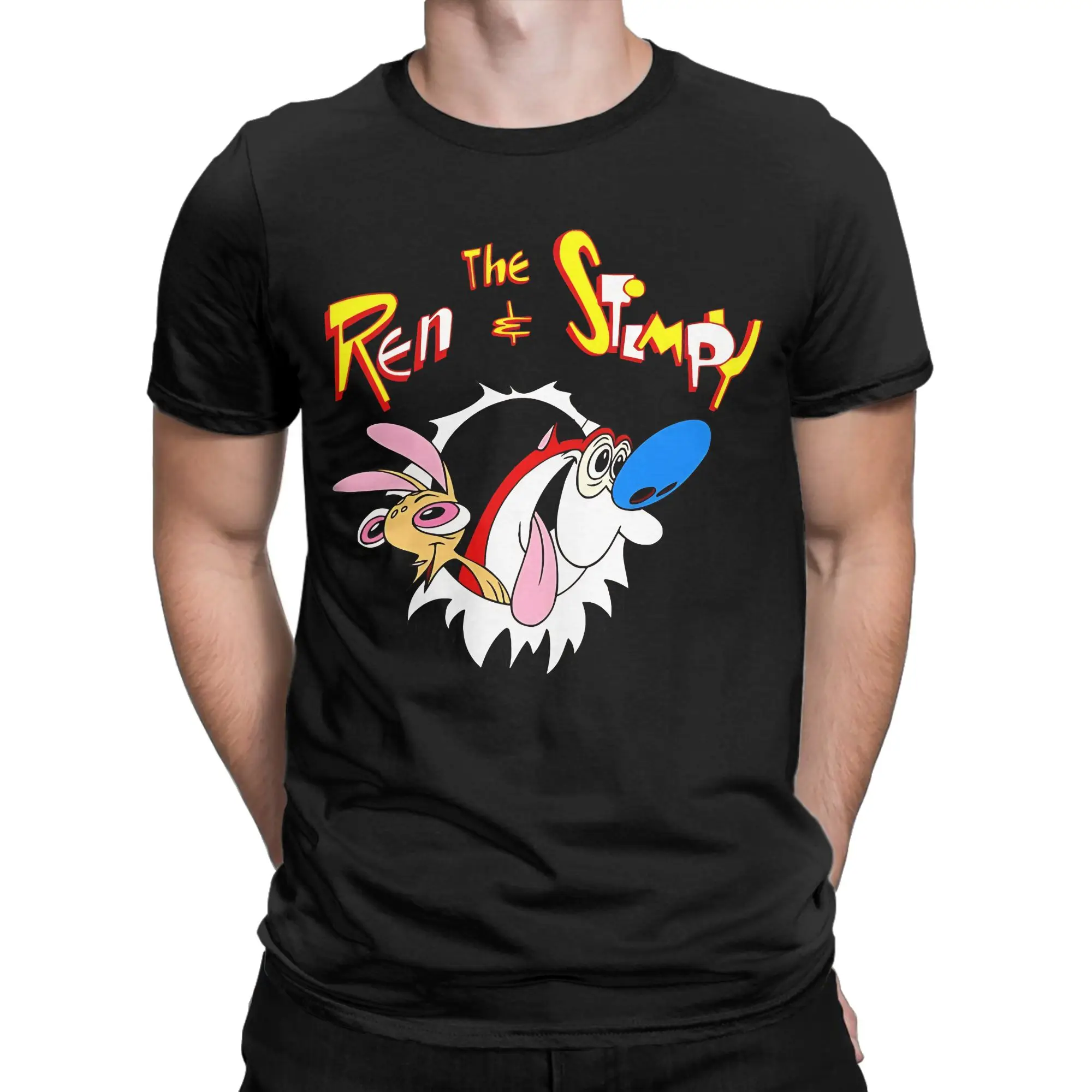 Grunge Toon Mascots Funny Graphic 100% Cotton T-Shirt R-Ren & Stimpy Tees Tops For Men