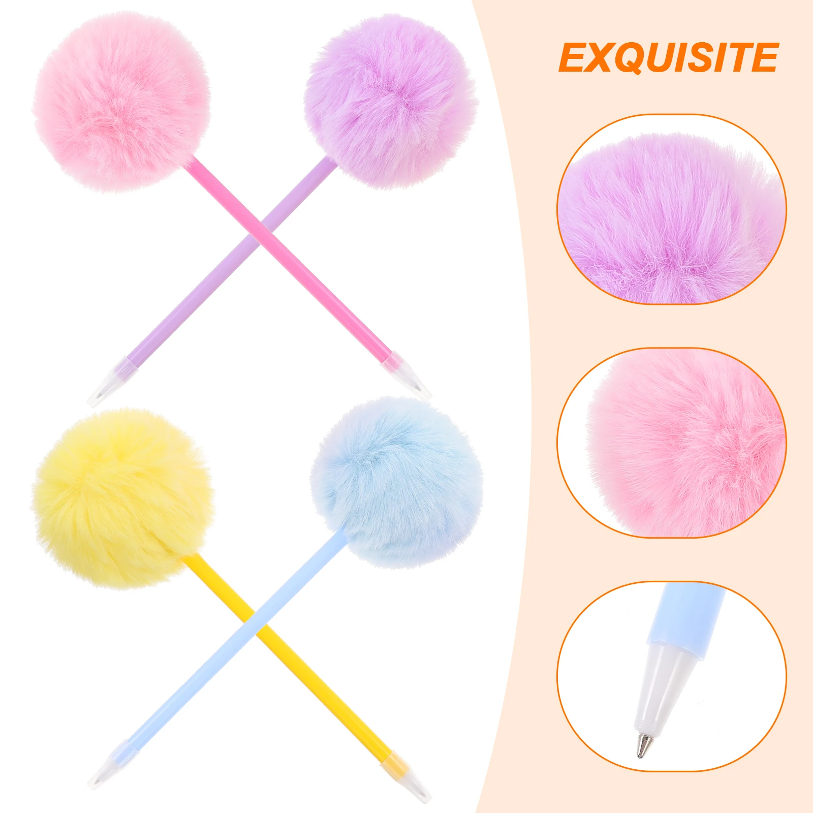 4pcs Writing Pen Kawaii Pompoms Ball Pen Decorative Fuzzy Ball Pen Ballpoint Pen For Child School Accessory Stationery