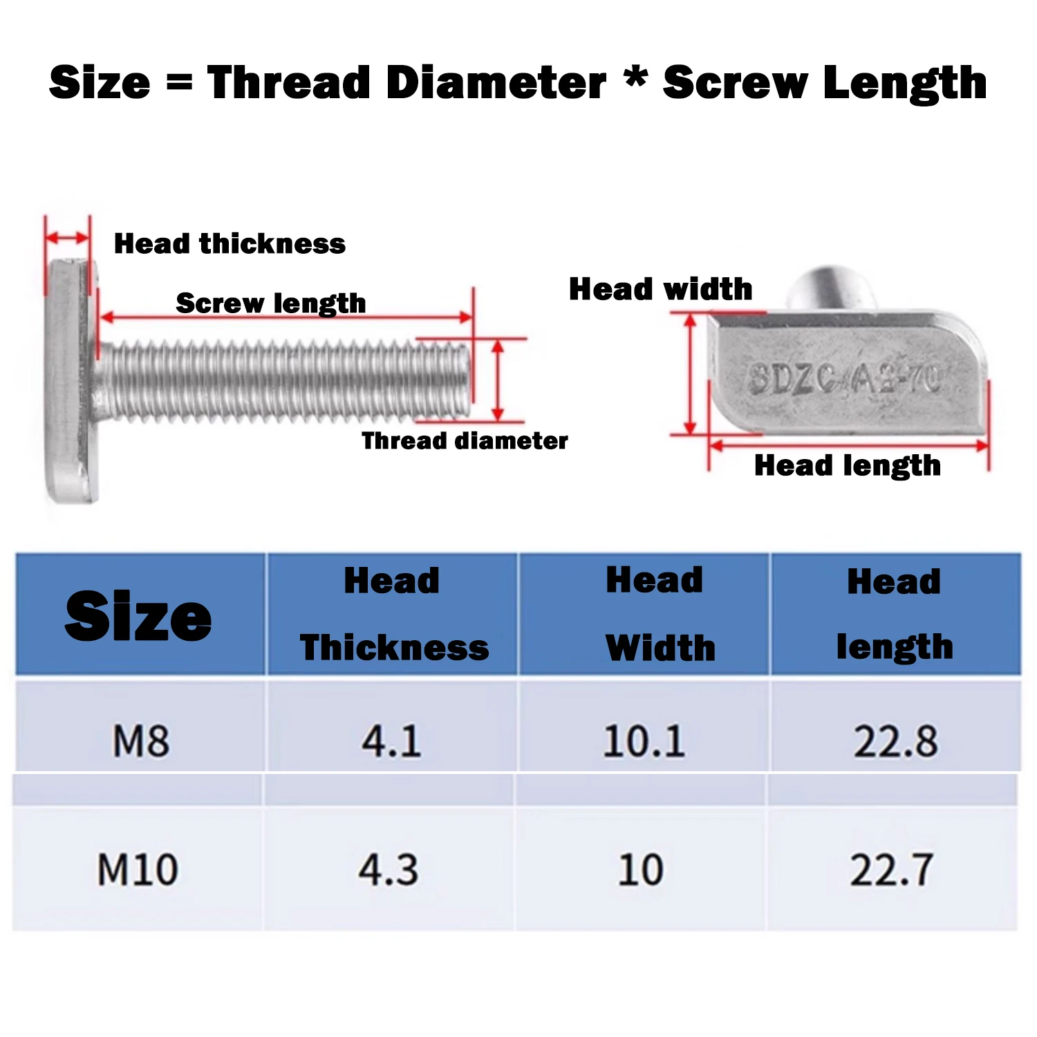 Leijiu 5~10pcs T- Screw M8 304 Stainless Steel T- Bolt 23 Type Square Screw For Aluminum Profile Photovoltaic Cells