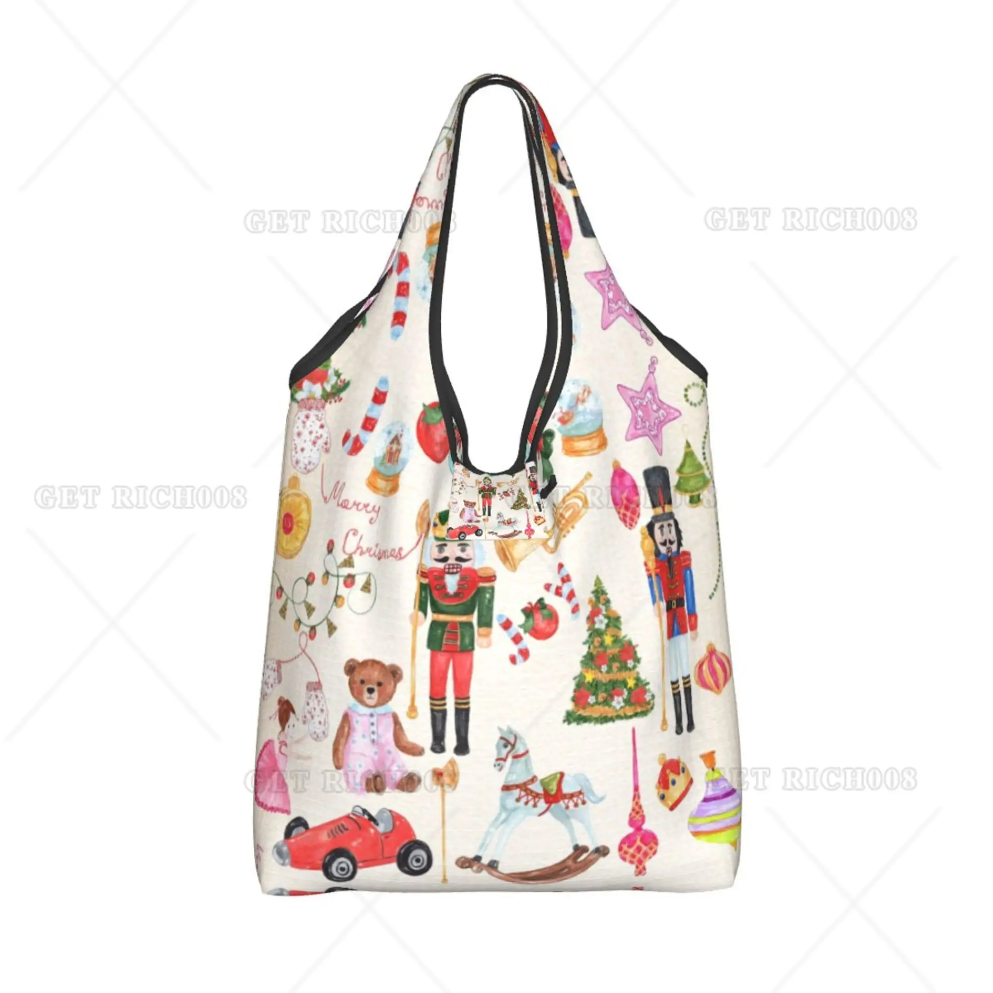 Natale schiaccianoci Cartoon Shopping Bag pieghevole Tote Bag borse della spesa riutilizzabili per Outdoor Eco Bag per le donne regalo di natale