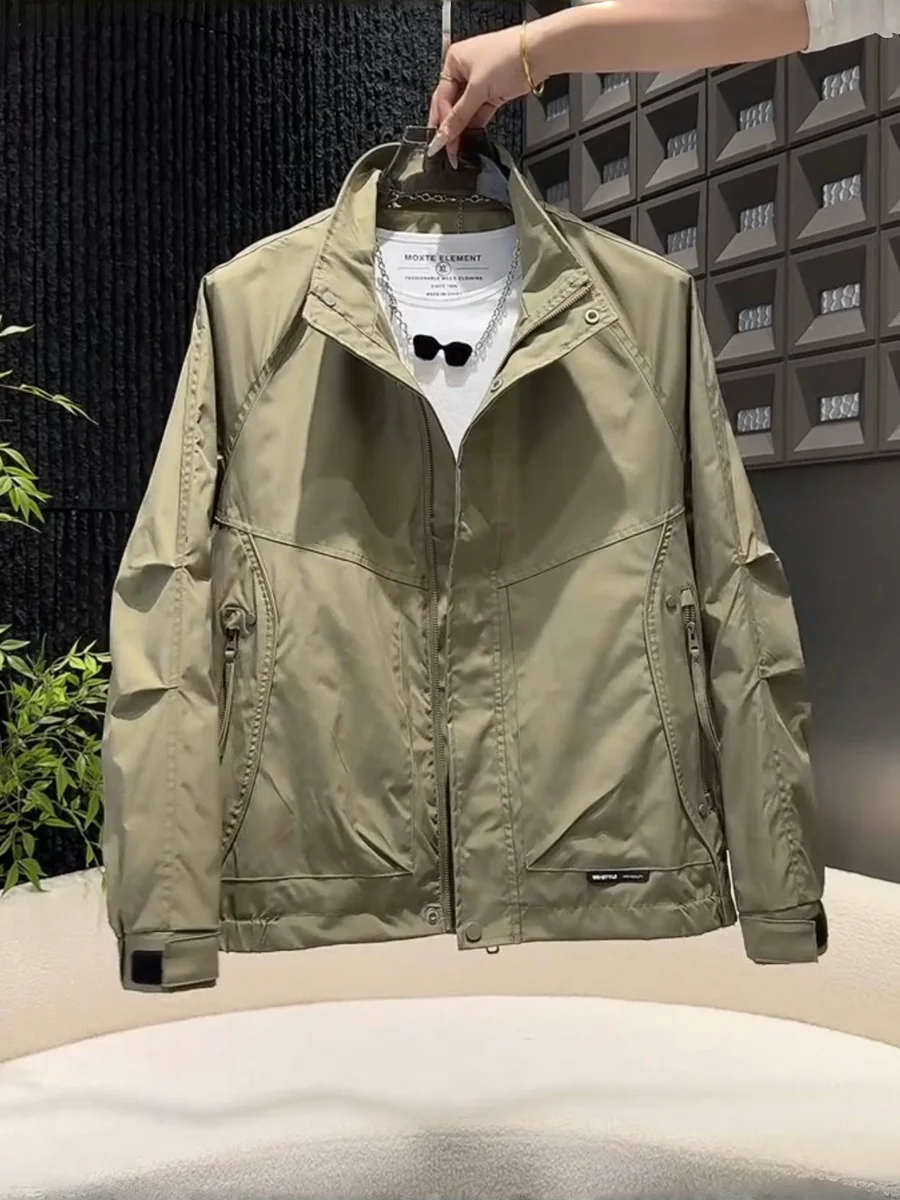 

Spring Autumn New Simple Pure Color Stand Collar Workwear Jaet Men's Casual Faion Versatile Windproof Polyester Jaet