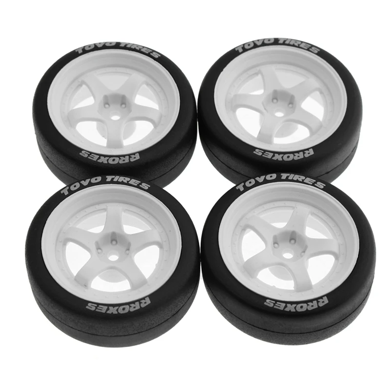 4 PCS 65Mm 1/10 RC Pneus de carro de corrida na estrada Touring Drift Car Tire Wheel para Tamiya TT01 XV01