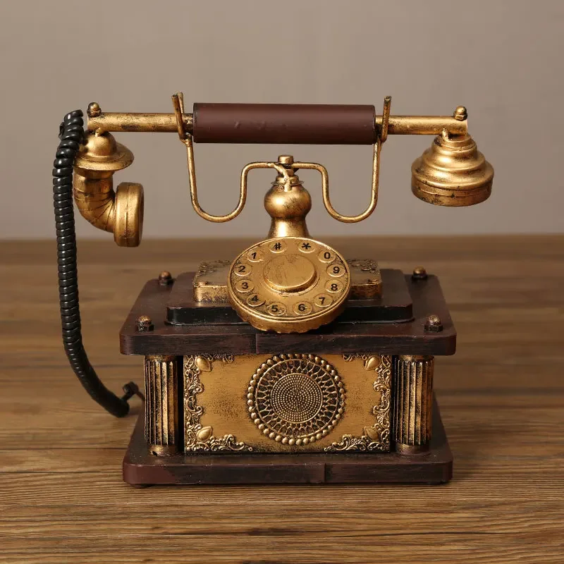 Vintage Home Decor Telephone Resin Model European Retro Rotary Dial Telephone Set Handmade Old Iron Telephone Props