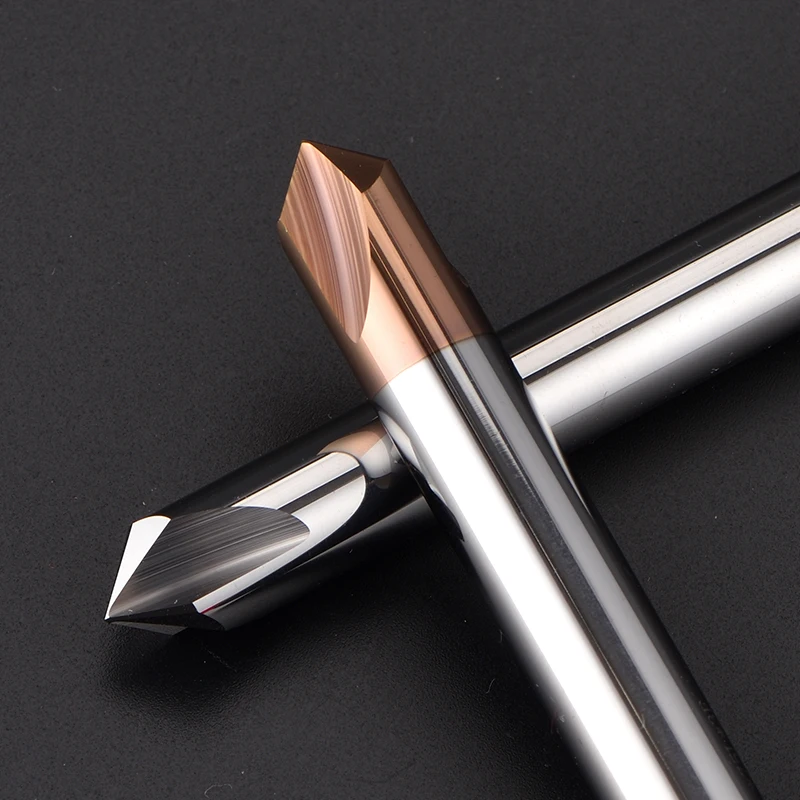 Mata Bor Chamfer Baja Karbida Tungsten HRC55 KH CNC, Mata Bor Ukir CNC 3 Alur dengan Lapisan TiSiN, Alur V untuk baja dan aluminium