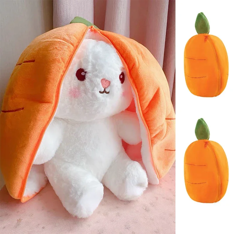 

25cm Lovely Strawberry Carrot Rabbit Plush Toy Stuffed Fruit Transform Kids Bunny Doll for Chrismas Gift