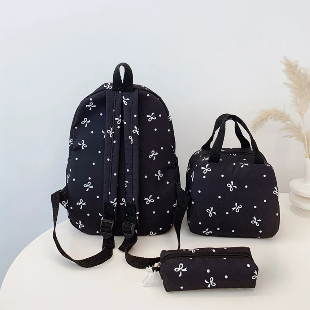 3Pcs Simple Backpack Set with Handbag & Pencil Case Kawaii Nylon Backpack Cute Bowknot Backpack School Outdoor Backpack