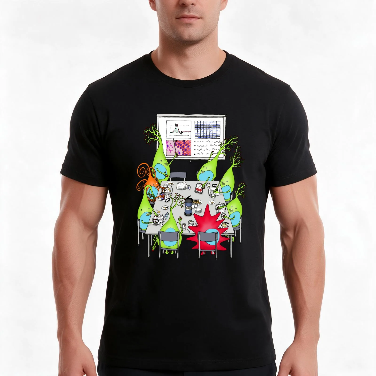 Brain Cell Lab Meeting T-Shirt, Summer Casual Cotton Tee, Oversized Streetwear Tops, Vintage Graphic Print, Unisex Men Women