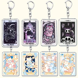 Cute Tarot Card Graffiti Cat Keychain for Accessories Bag Emperor Death Meow Key Chain Ring Fool The Lovers Keyring Jewelry Gift