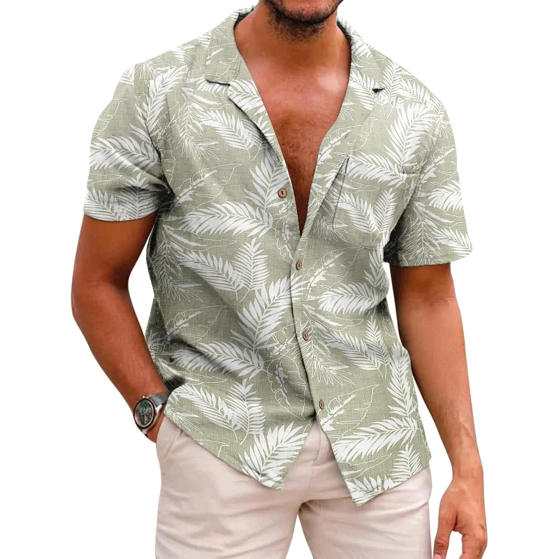 

Mens Hawaiian Shirt Short Sleeve Buttoon Down Shirts Casual Tropical Floral Summer Linen Shirts