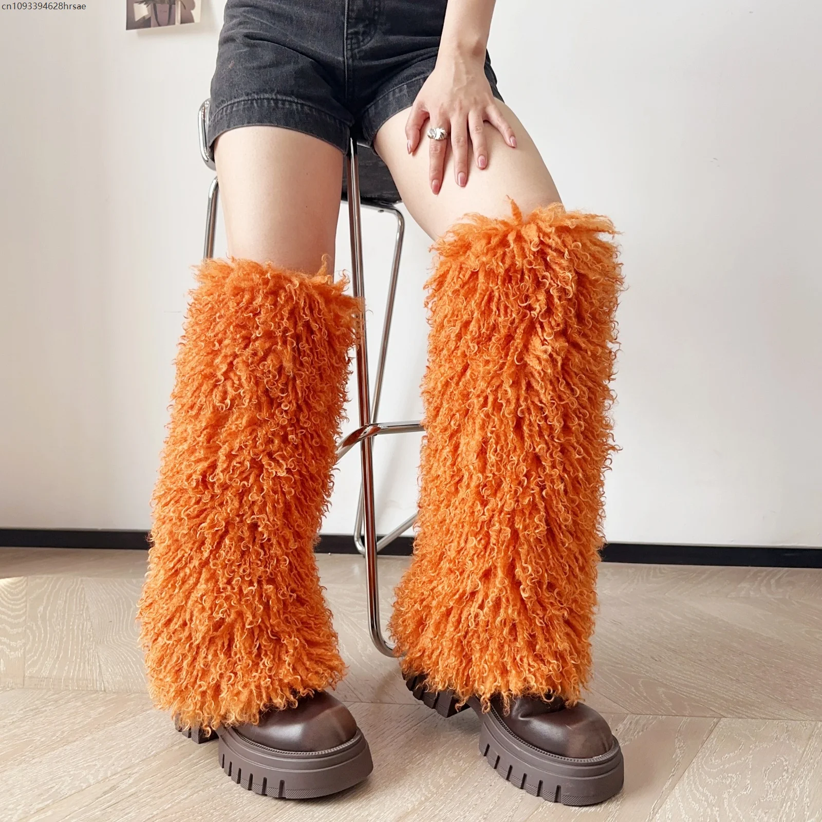 

Spice Girl Vintage Furry Leg Women Jk Warm Boots Stocking Girls Lolita Punk Chic Fringe Ankle Boots Cover Multiple Colors