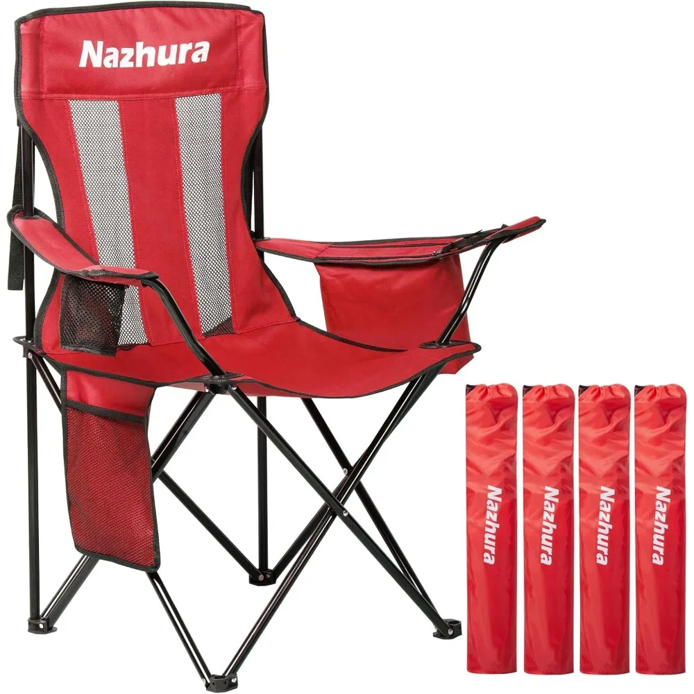 

4 Pack Outdoor Camping Chairs Folding/Foldable/Portable with Cooler Pouch, Mesh Backrest and Cup Holder Pocket