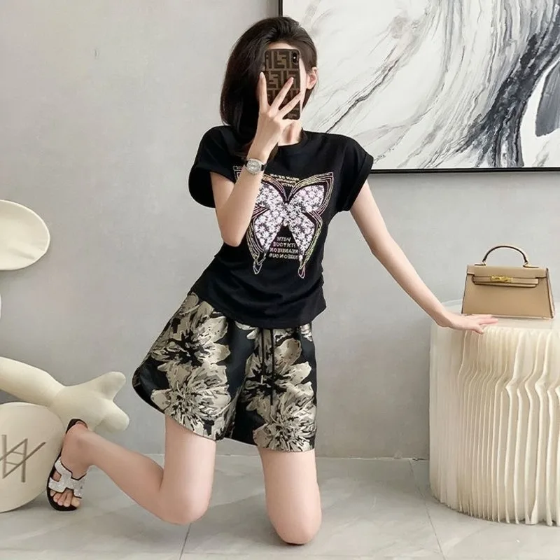 Fashion Casual Suit Summer New Pajamas Women's Loose Plus Size Loungewear Two-piece Set Round Neck Short Sleeve Shorts Tracksuit