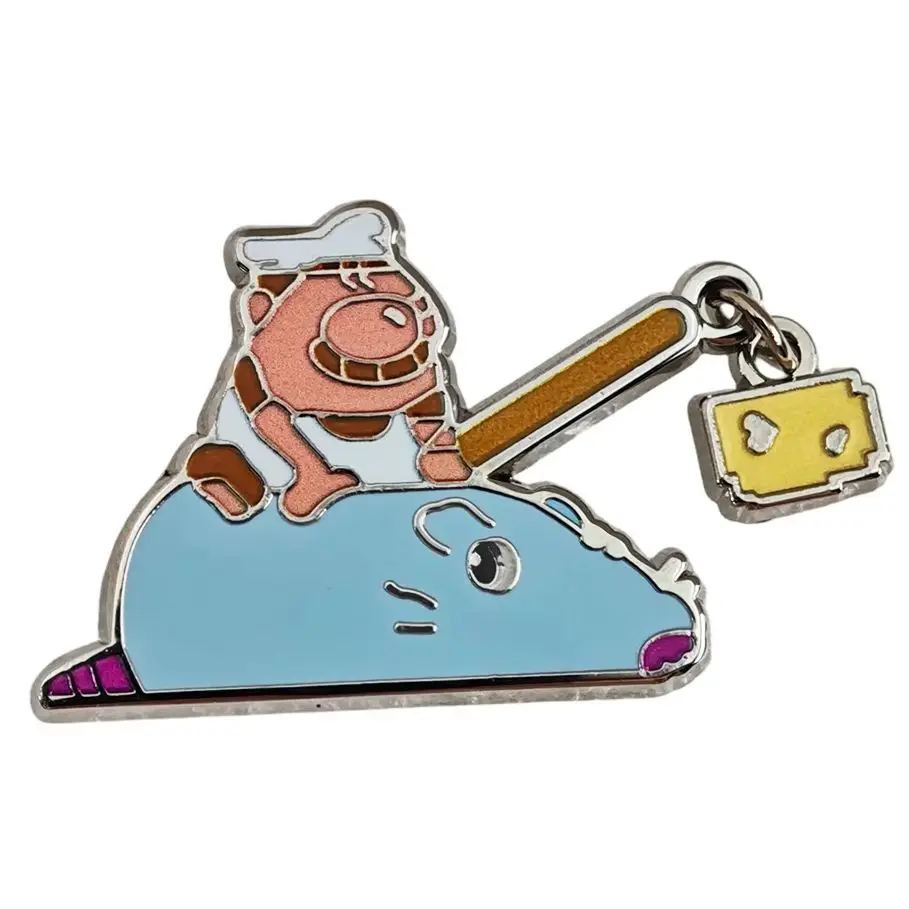 Pizza Tower Enamel Pins Gustavo and Brick Brooches Funny Game Movie Meme Metal Badges with Dangle Cheese Lapel Pin Gift