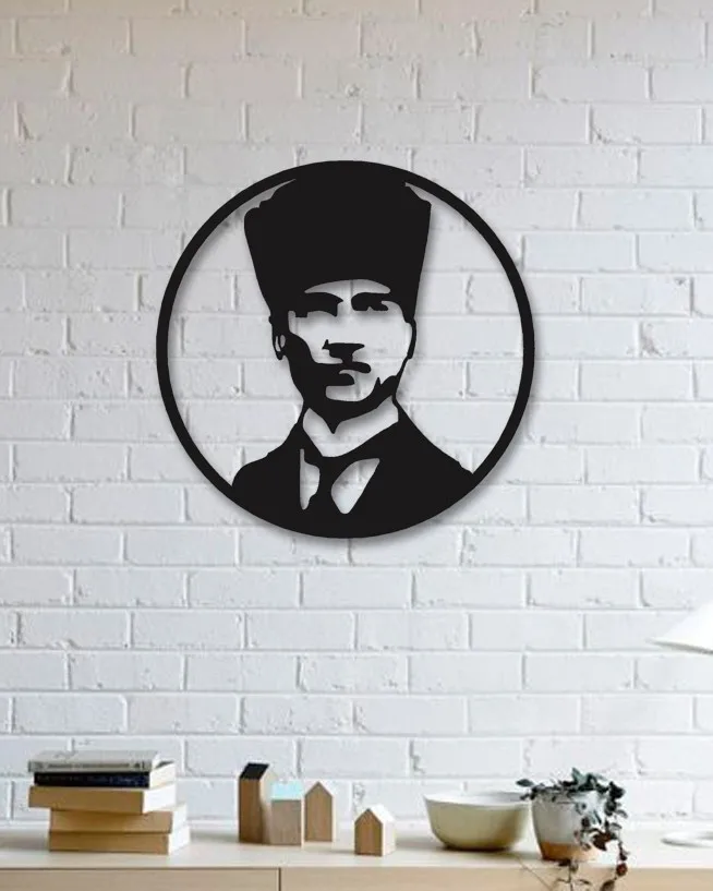 Designed Kalpaklı Ataturk Wall Decorative Metal Wall Art Black Wall Décor,Living Room, Bedroom, Kitchen, bathroom Interior Deco