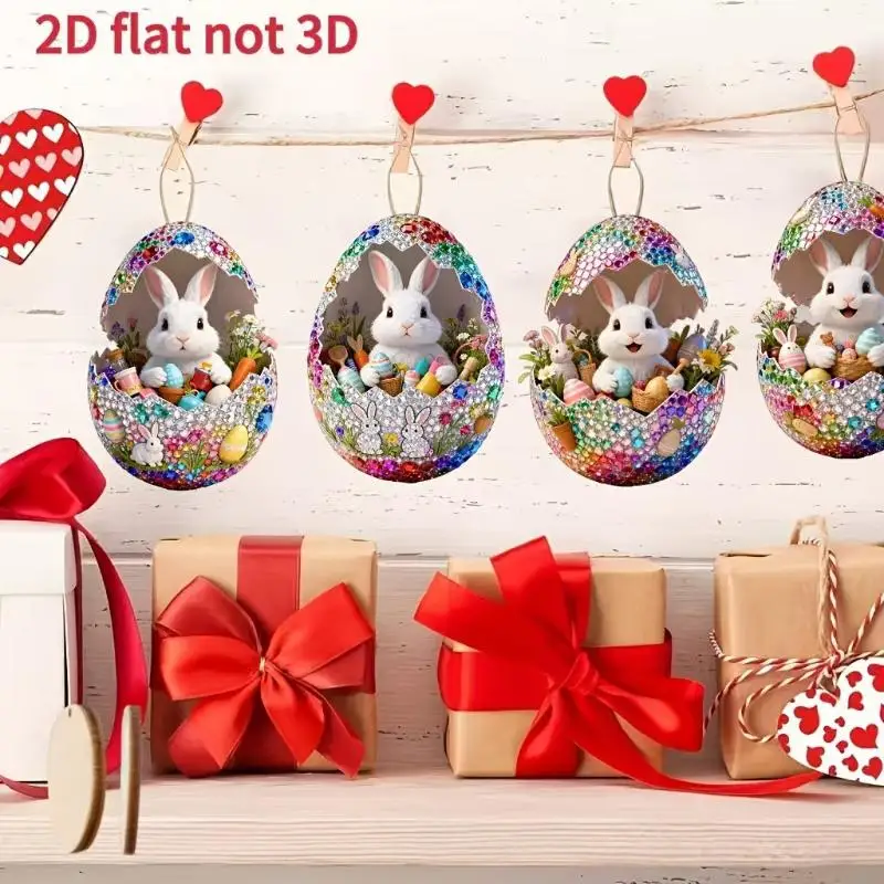 8-teiliges Set Hölzerne Ostereier Dekorative Hängende Künstliche Eier Hängende Ornamente 2D DIY Bastelset Oster-Simulationseier