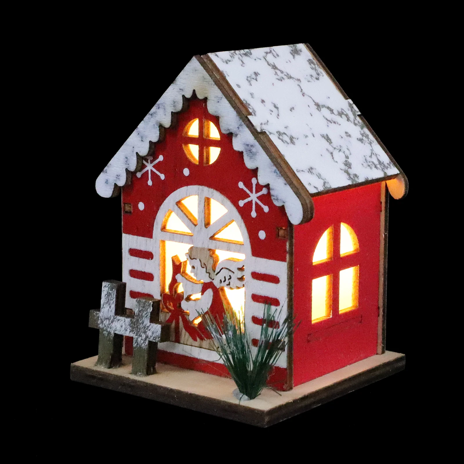 ديكور منزل خشبي متوهج، زينة مشهد عيد الميلاد مع براعة دقيقة لمتجر المنزل والمكتب والعطلات وعرض عيد الميلاد المتوهج