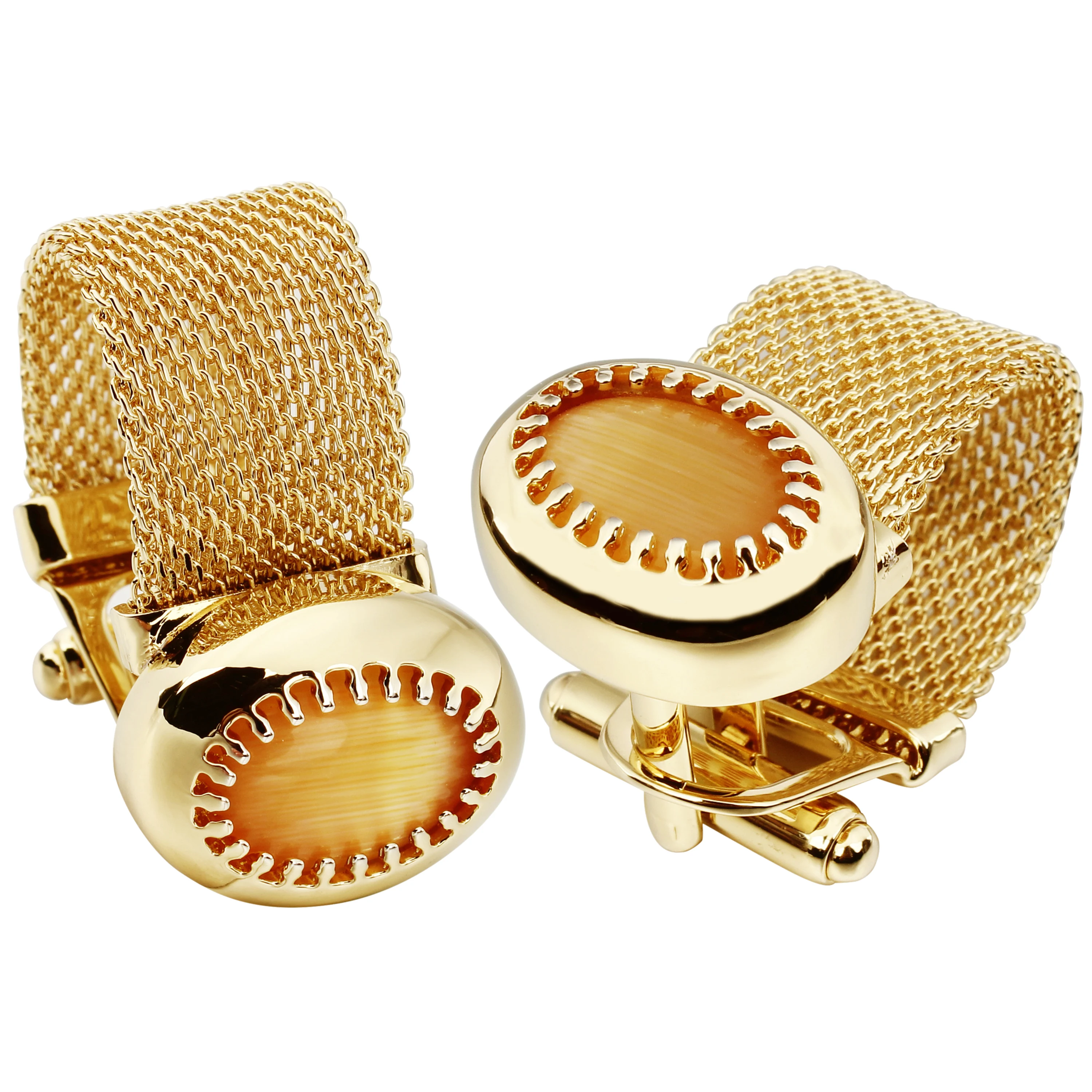 HAWSON Men's Cufflinks Gold Stone Cufflinks with Chain for French Cuff Shirt and Dress Shirt, Suitable for Wedding, Anniversary
