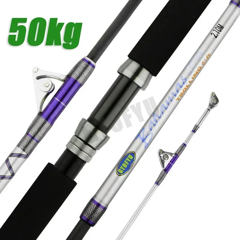 1.98M 2.1M Saltwater Spinning Big Game Wędka 50kg 2-częściowa Offshore Trolling Rod Sea Boat Fishing Pole z prowadnicami rolek
