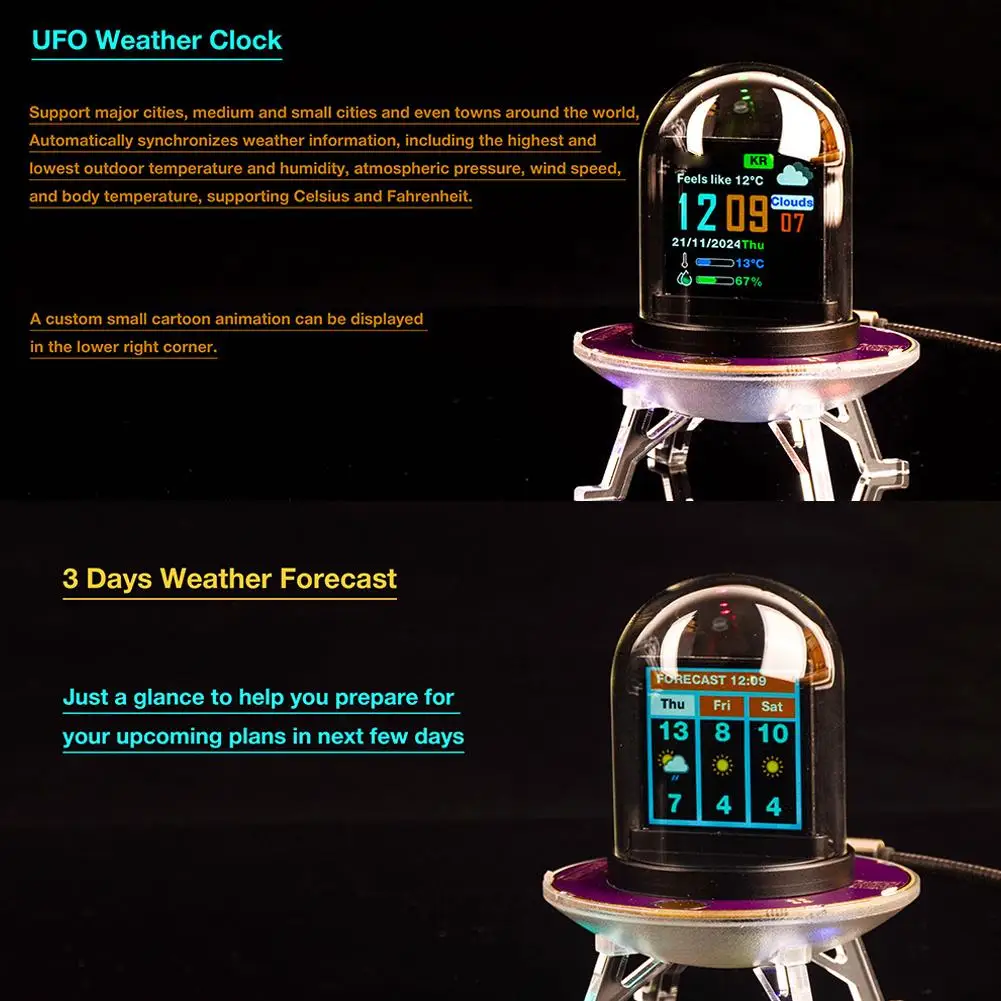 Reloj de tasa de intercambio de existencias meteorológicas creativas Características de intercambio creativo Reloj de OVNI-CLOCK Meteorológico Stock de tasa multifuncional Z6X6