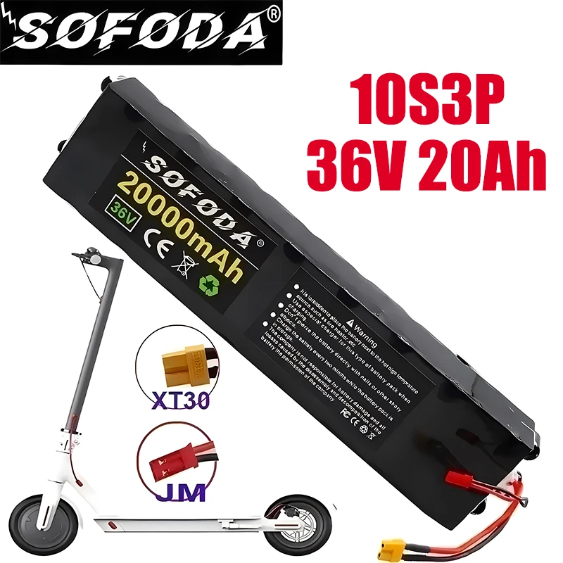 

36V 20Ah 18650 Rechargeable lithium Battery pack 10S3P 500W High power for Modified Bikes Scooter Electric Vehicle,With BMS XT30