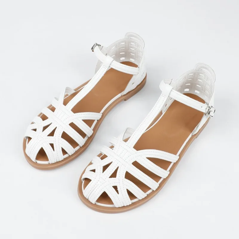 Women Sandals Fashion Handmade Woven Hollow Out Sandals Summer Baotou One-word Buckle Sandal Women Roman Sandals Sandalias Mujer