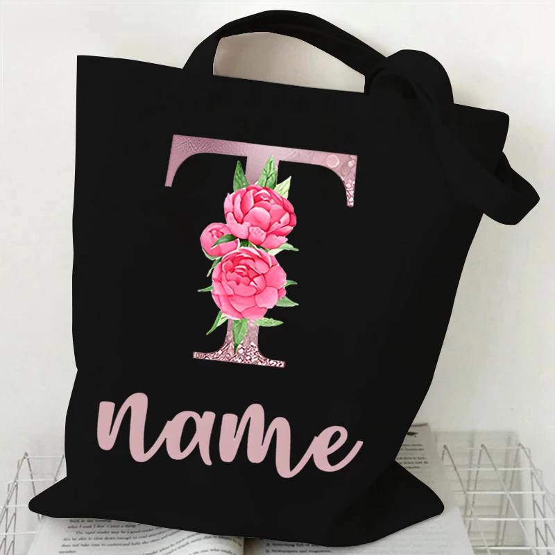 Personalized Floral Shoulder Bag Women Custom Name Handbag Vintage Flower Alphabet Teen Letter Bags Student DIY Name Tote Bags